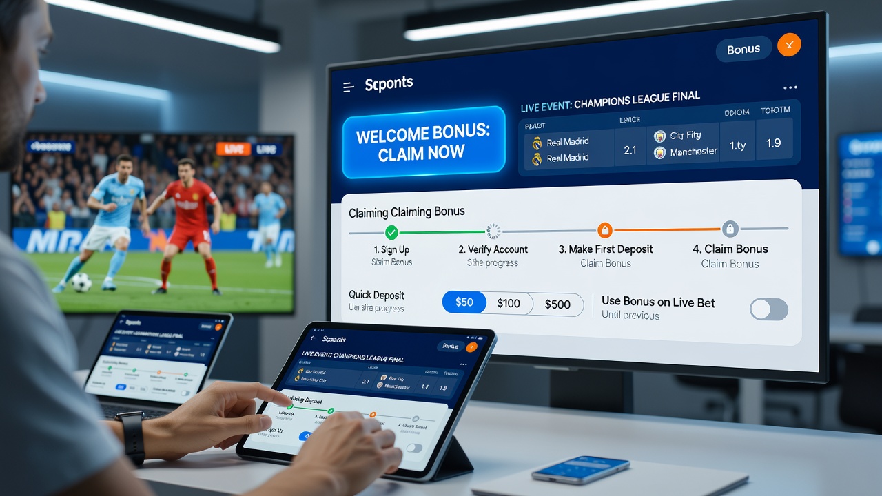 Close-up of live event screen with bonus claim button and real-time odds display