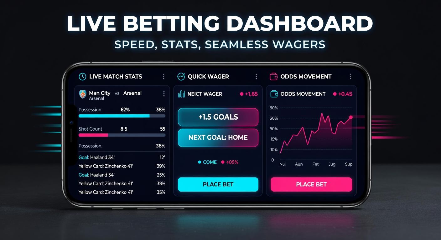 Screenshot of a mobile live betting dashboard displaying real-time soccer match stats, odds fluctuations, and quick-bet buttons during an in-play event