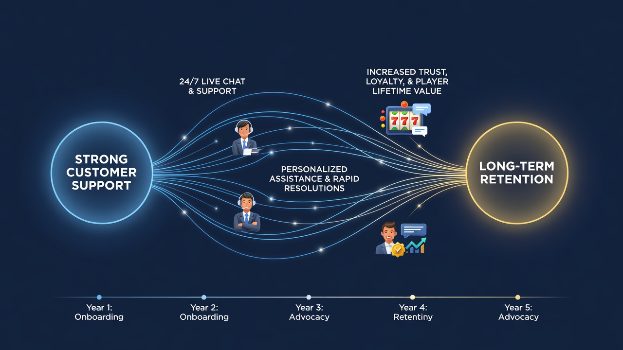 Graph displaying retention curves comparing casinos with high versus low customer support responsiveness over 12 months